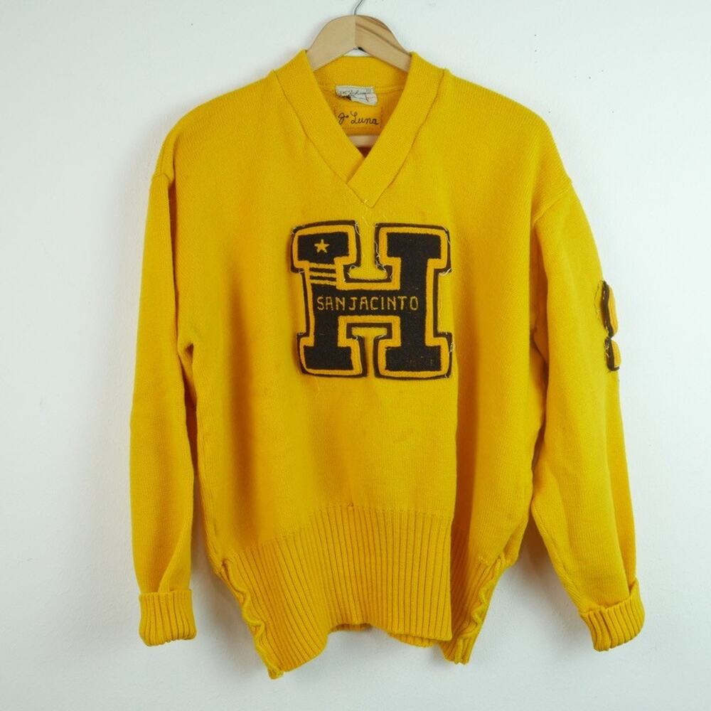 Dehen Knitting Company Vintage Varsity Sweater Letterman San Jacinto TX‎ 50 Wool